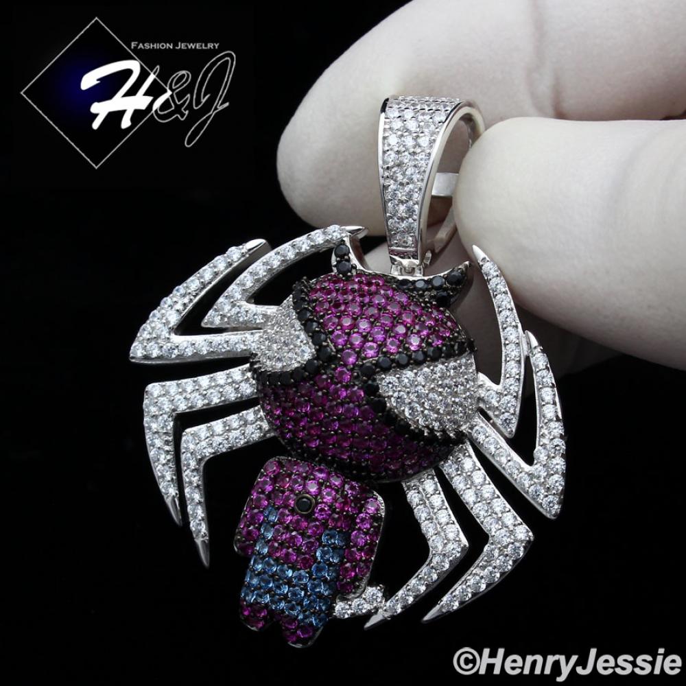MEN 925 STERLING SILVER FULL ICY BLING CZ 3D SPIDER MAN CHARM PENDANT*SP302