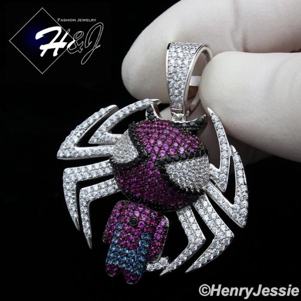 MEN 925 STERLING SILVER FULL ICY BLING CZ 3D SPIDER MAN CHARM PENDANT*SP302