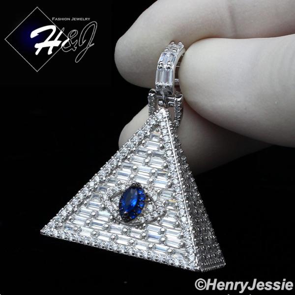 925 STERLING SILVER ICY DIAMOND SILVER EYE OF HORUS 3D SILVER PYRAMID PENDANT*SP312