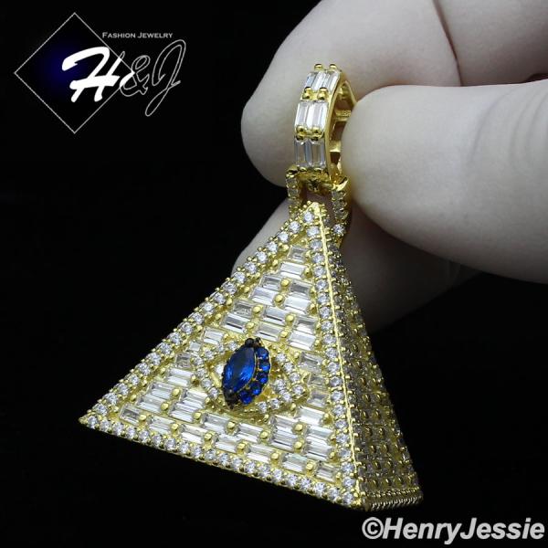925 STERLING SILVER ICY DIAMOND SILVER EYE OF HORUS 3D GOLD PYRAMID PENDANT*GP312