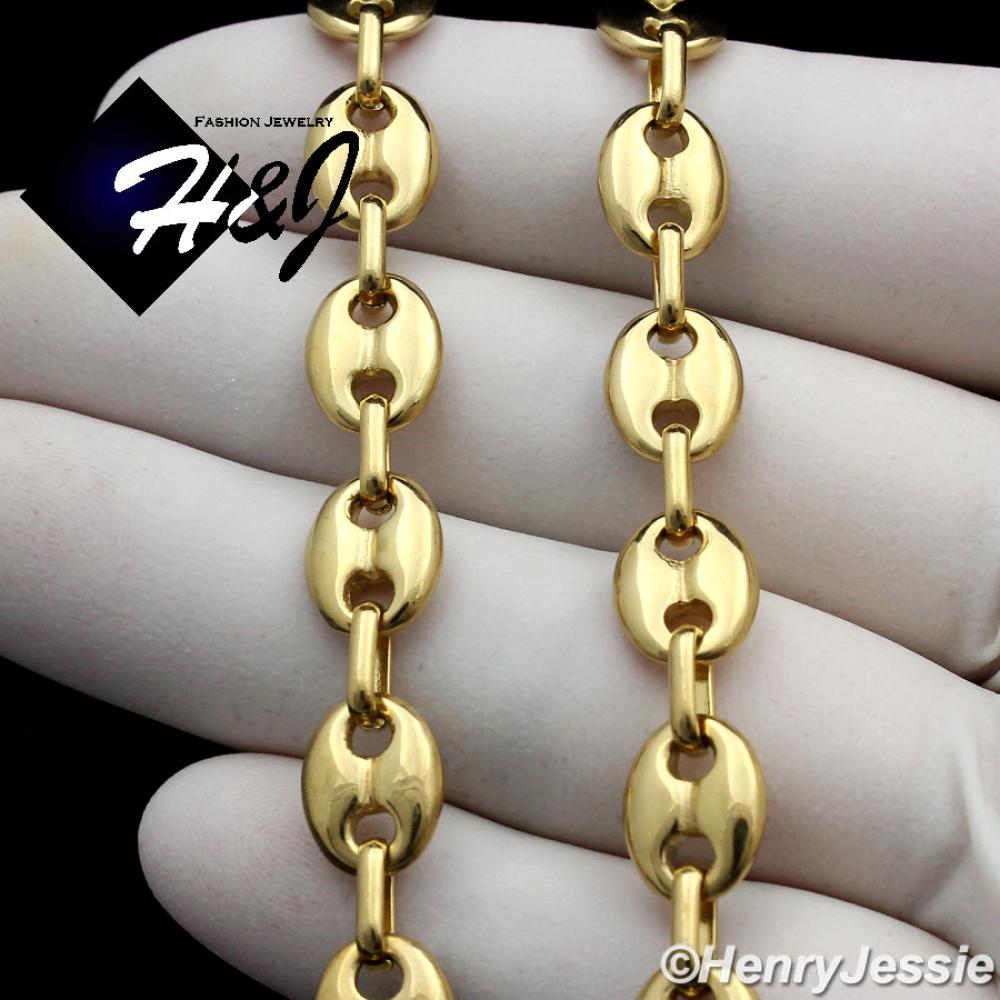 18-40"MEN Stainless Steel 8mm Gold Gucci Puffed Mariner Link Chain Bracelet Necklace*GN164