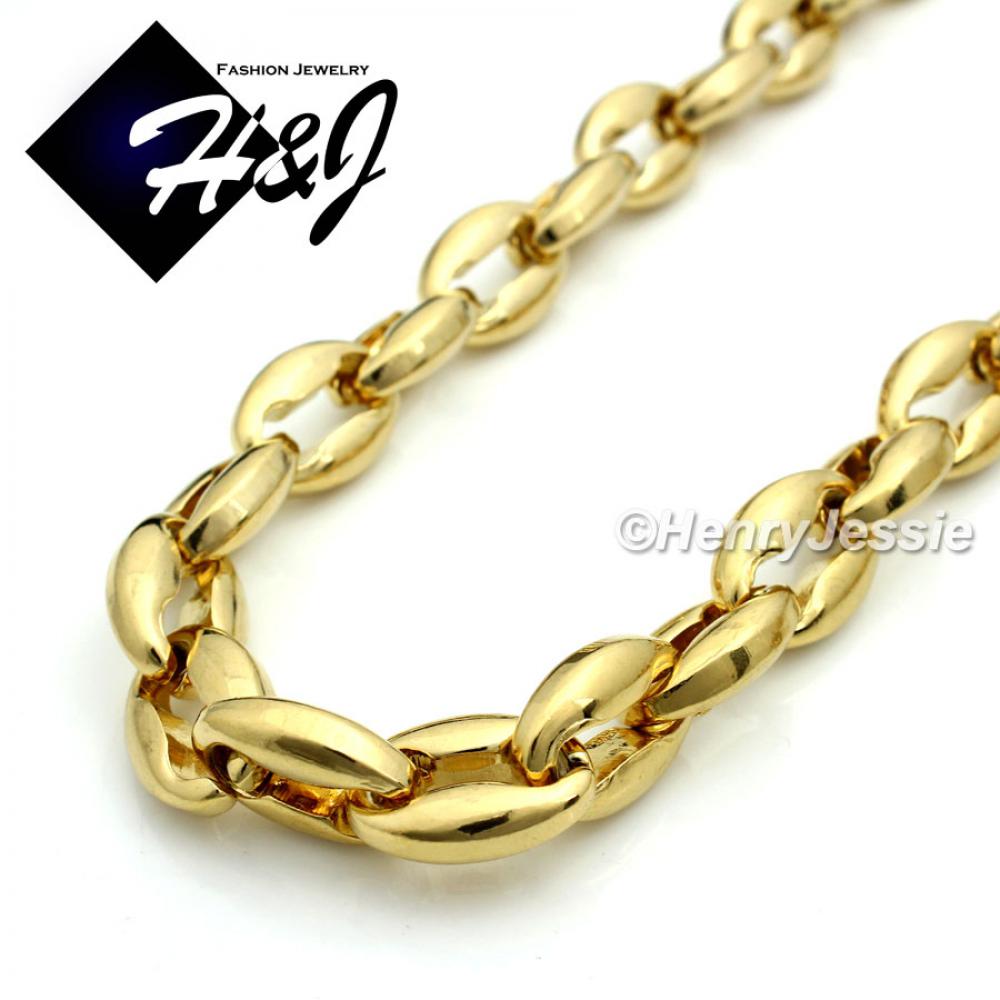 7.5"-40"MEN Stainless Steel WIDE 12mm Gold Puffed Mariner Link Chain Bracelet Necklace*GN147