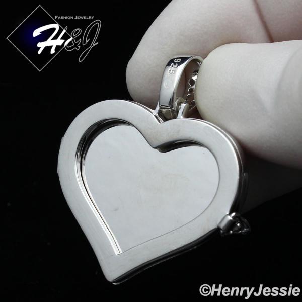 MEN WOMEN 925 STERLING SILVER ICY DIAMOND SILVER PHOTO LOCKET HEART PENDANT*SP316