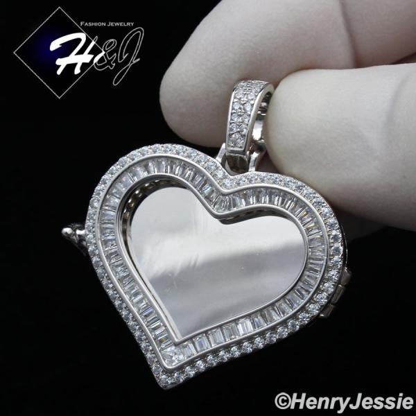 MEN WOMEN 925 STERLING SILVER ICY DIAMOND SILVER PHOTO LOCKET HEART PENDANT*SP316