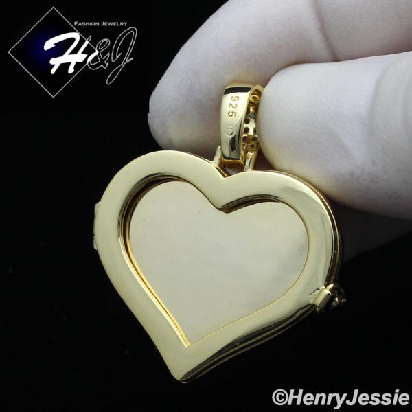 MEN WOMEN 925 STERLING SILVER ICY DIAMOND GOLD 3D PHOTO LOCKET HEART PENDANT*GP316