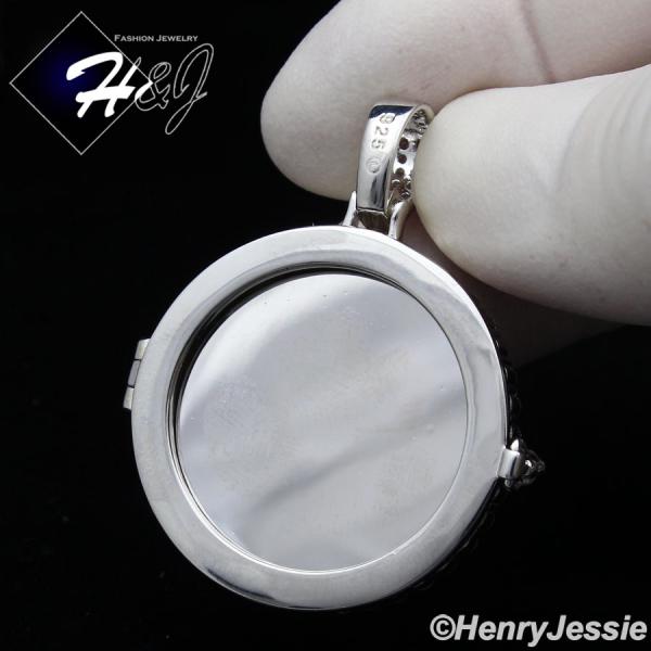 MEN WOMEN 925 STERLING SILVER ICY DIAMOND SILVER PHOTO LOCKET ROUND PENDANT*SP317