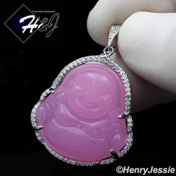 WOMEN 925 STERLING SILVER ICY DIAMOND PINK GEMSTONE BUDDHA CHARM PENDANT*SP236