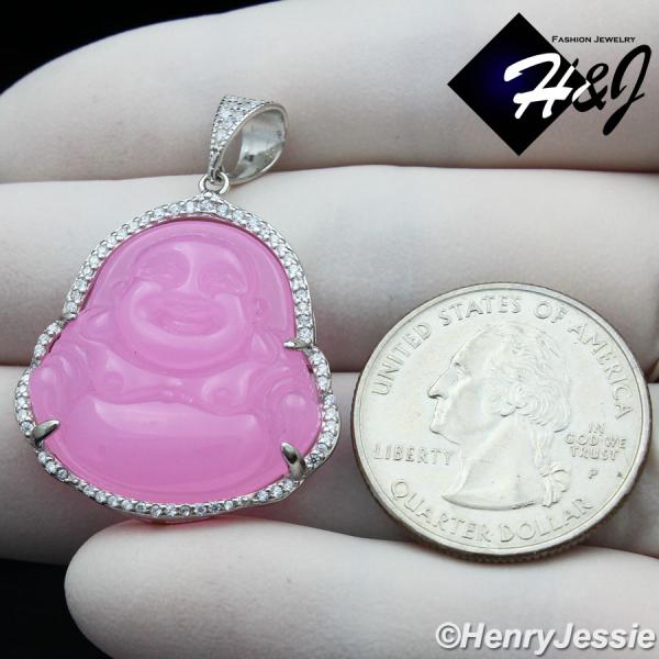 WOMEN 925 STERLING SILVER ICY DIAMOND PINK GEMSTONE BUDDHA CHARM PENDANT*SP236