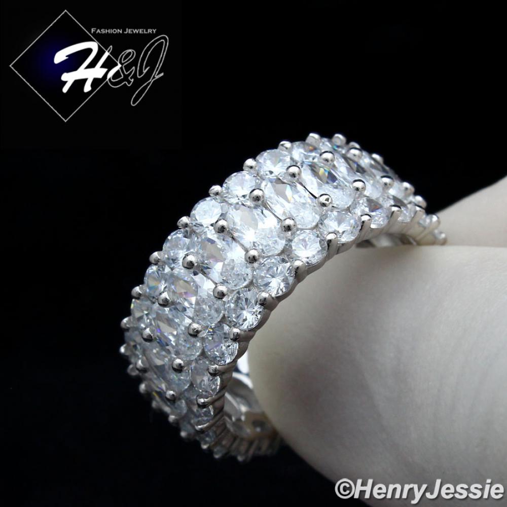 MEN WOMEN 925 STERLING SILVER FULL ICY DIAMOND 10MM BLING WEDDING BAND RING*SR154