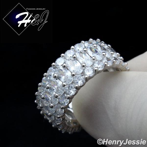 MEN WOMEN 925 STERLING SILVER FULL ICY DIAMOND 10MM BLING WEDDING BAND RING*SR154