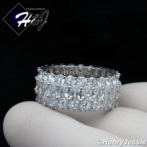 MEN WOMEN 925 STERLING SILVER FULL ICY DIAMOND 10MM BLING WEDDING BAND RING*SR154