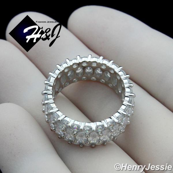 MEN WOMEN 925 STERLING SILVER FULL ICY DIAMOND 10MM BLING WEDDING BAND RING*SR154