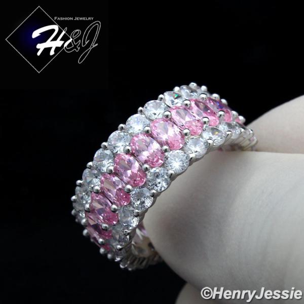 WOMEN 925 STERLING SILVER FULL ICY PINK DIAMOND 10MM BLING WEDDING BAND RING*SR154