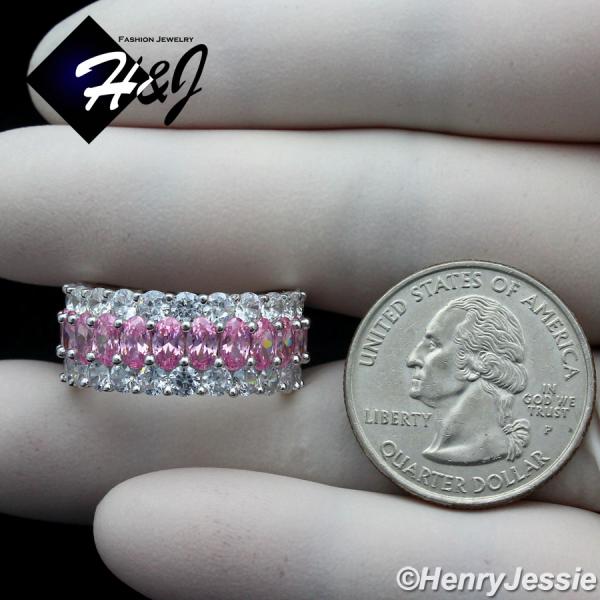 WOMEN 925 STERLING SILVER FULL ICY PINK DIAMOND 10MM BLING WEDDING BAND RING*SR154