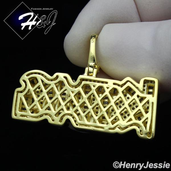 MEN 925 STERLING SILVER ICY BAGUETTE DIAMOND 3D GOLD 