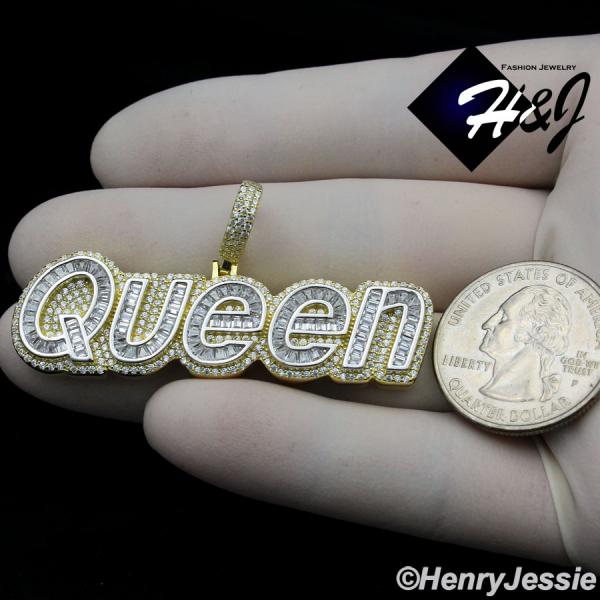 WOMEN 925 STERLING SILVER ICY BAGUETTE DIAMOND 3D GOLD 