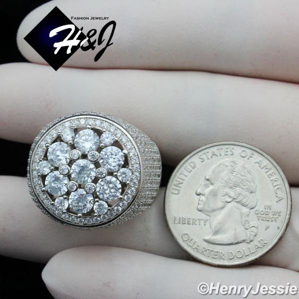MEN 925 STERLING SILVER LAB DIAMOND ICED BLING ROUND BLING RING*SR157