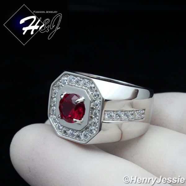 MEN 925 STERLING SILVER ICY DIAMOND ROUND RUBY GEMSTONE BLING RING*SR158