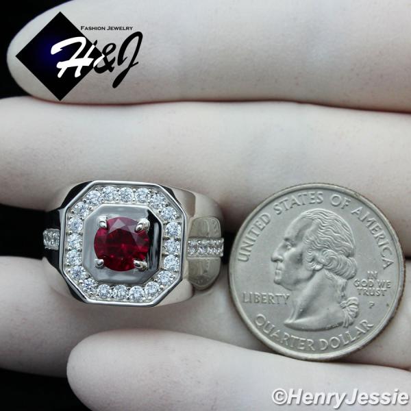 MEN 925 STERLING SILVER ICY DIAMOND ROUND RUBY GEMSTONE BLING RING*SR158