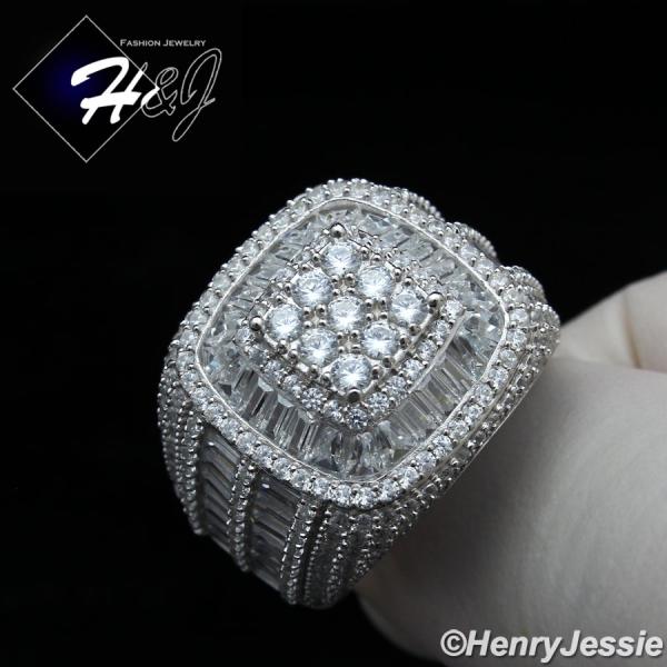 MEN 925 STERLING SILVER ICY BAGUETTE DIAMOND BLING 3D SQUARE RING*SR159