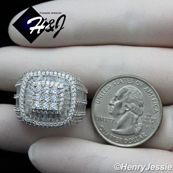 MEN 925 STERLING SILVER ICY BAGUETTE DIAMOND BLING 3D SQUARE RING*SR159