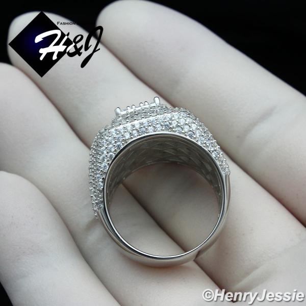 MEN 925 STERLING SILVER ICY BAGUETTE DIAMOND BLING 3D SQUARE RING*SR159