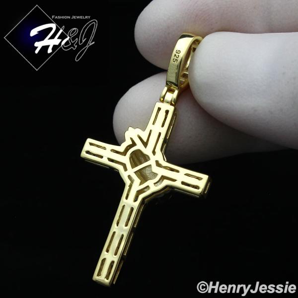 MEN WOMEN 925 STERLING SILVER ICY BAGUETTE DIAMOND 3D GOLD PRAYING HANDS CROSS PENDANT*GP335