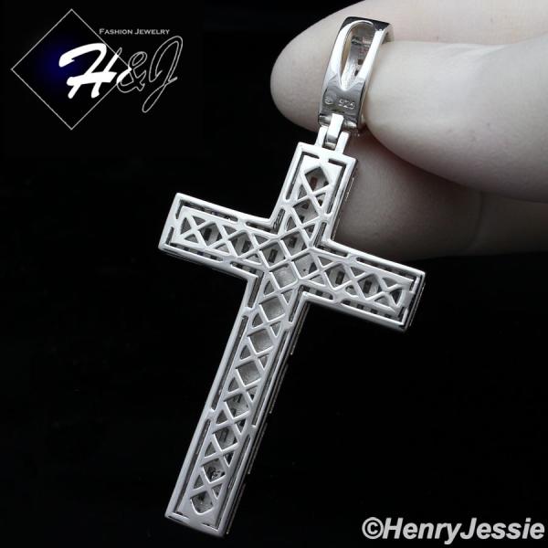 MEN 925 STERLING SILVER ICY BAGUETTE DIAMOND SILVER 3D JESUS CROSS CHARM PENDANT*SP336