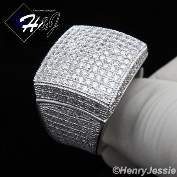 MEN 925 STERLING SILVER FULL LAB DIAMOND ICED BLING RING*SR20
