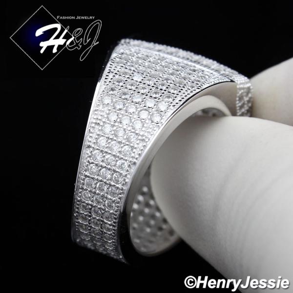 MEN 925 STERLING SILVER FULL LAB DIAMOND ICED BLING RING*SR20