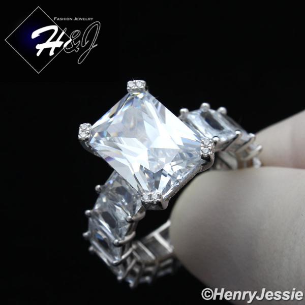WOMEN 925 STERLING SILVER ICY FULL DIAMOND RECTANGLE ENGAGEMENT RING SIZE 6-10*SR162