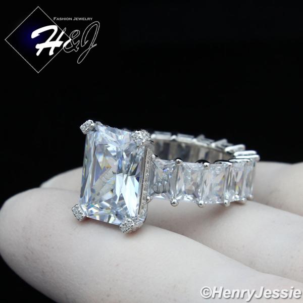 WOMEN 925 STERLING SILVER ICY FULL DIAMOND RECTANGLE ENGAGEMENT RING SIZE 6-10*SR162