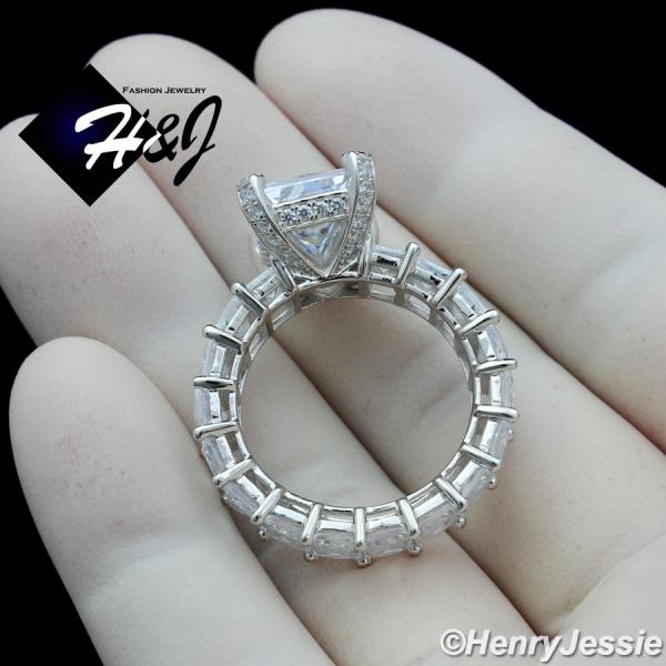 WOMEN 925 STERLING SILVER ICY FULL DIAMOND RECTANGLE ENGAGEMENT RING SIZE 6-10*SR162