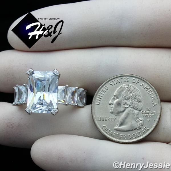 WOMEN 925 STERLING SILVER ICY FULL DIAMOND RECTANGLE ENGAGEMENT RING SIZE 6-10*SR162