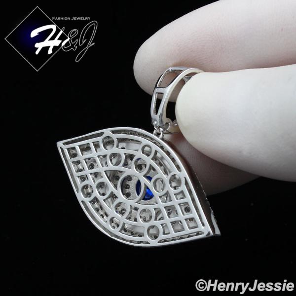 MEN WOMEN 925 STERLING SILVER ICY DIAMOND BLUE 3D EVIL EYE SILVER PENDANT*SP338