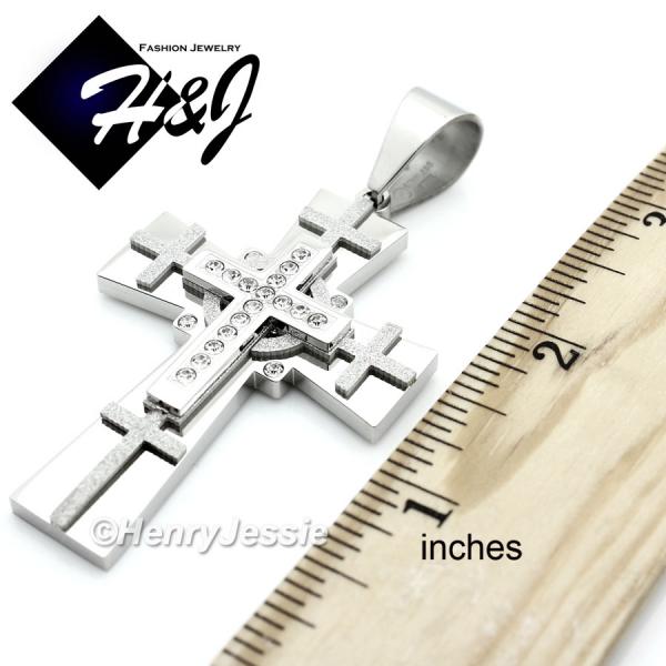 MEN Stainless Steel Silver Matte Glitter Finished CZ Stone Cross Charm Pendant*N7