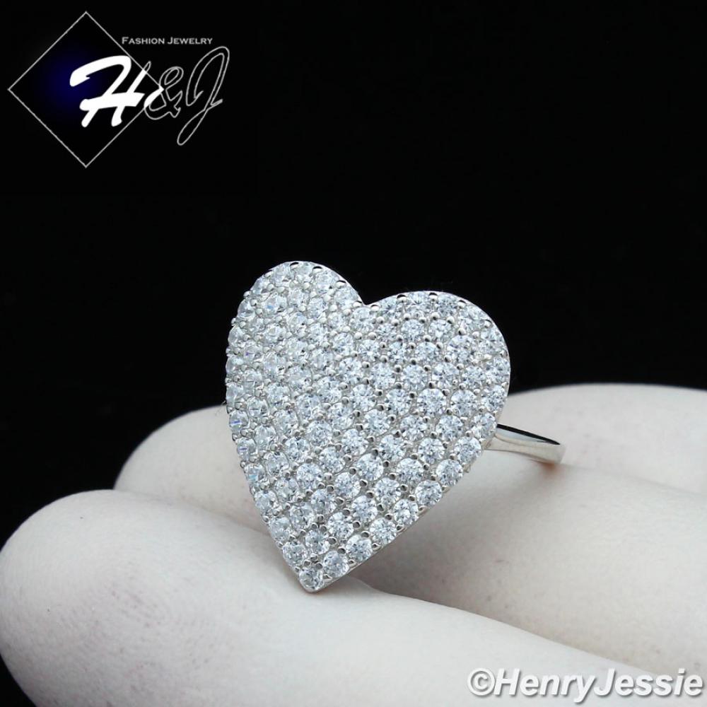 WOMEN 925 STERLING SILVER BLING HEART SHAPE ENGAGEMENT RING SIZE 6-9*SR167