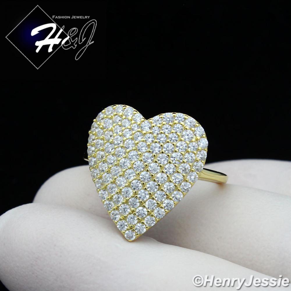 WOMEN 925 STERLING SILVER BLING HEART SHAPE GOLD ENGAGEMENT RING SIZE 6-9*GR167