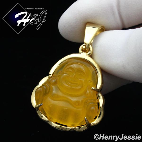 MEN WOMEN Stainless Steel Jade/Onyx/Blue/Pink/White Gemstone Gold Buddha Pendant*GP123