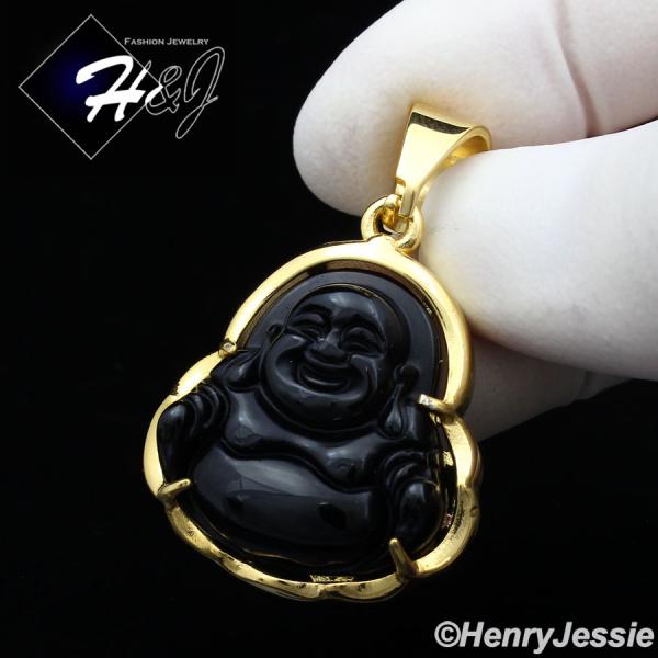 MEN WOMEN Stainless Steel Jade/Onyx/Blue/Pink/White Gemstone Gold Buddha Pendant*GP123