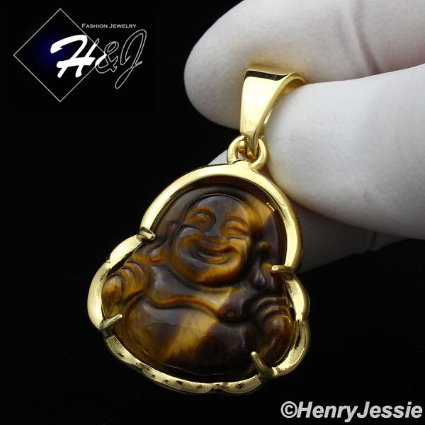 MEN WOMEN Stainless Steel Jade/Onyx/Blue/Pink/White Gemstone Gold Buddha Pendant*GP123