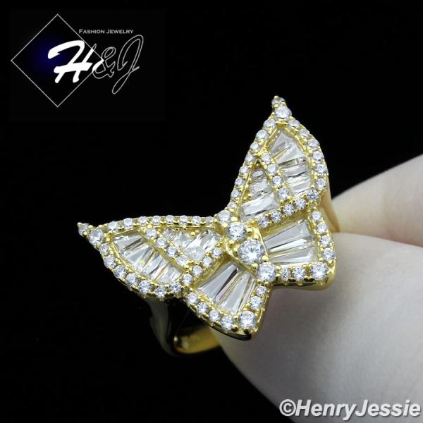 WOMEN 925 STERLING SILVER ICY BAGUETTE CZ BUTTERFLY GOLD RING SIZE 6-9*SR165