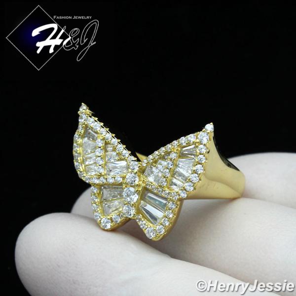 WOMEN 925 STERLING SILVER ICY BAGUETTE CZ BUTTERFLY GOLD RING SIZE 6-9*SR165