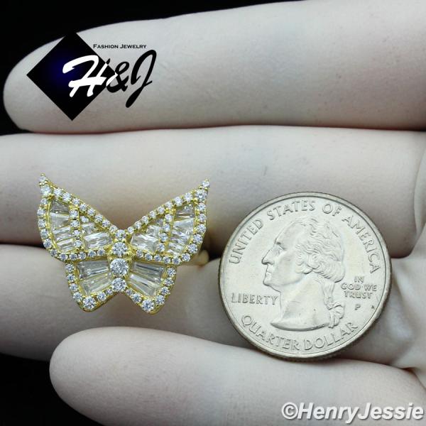 WOMEN 925 STERLING SILVER ICY BAGUETTE CZ BUTTERFLY GOLD RING SIZE 6-9*SR165