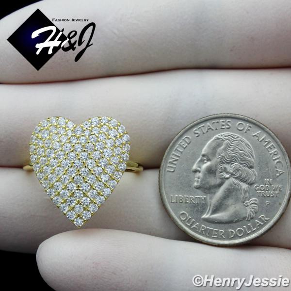WOMEN 925 STERLING SILVER BLING HEART SHAPE GOLD ENGAGEMENT RING SIZE 6-9*GR167