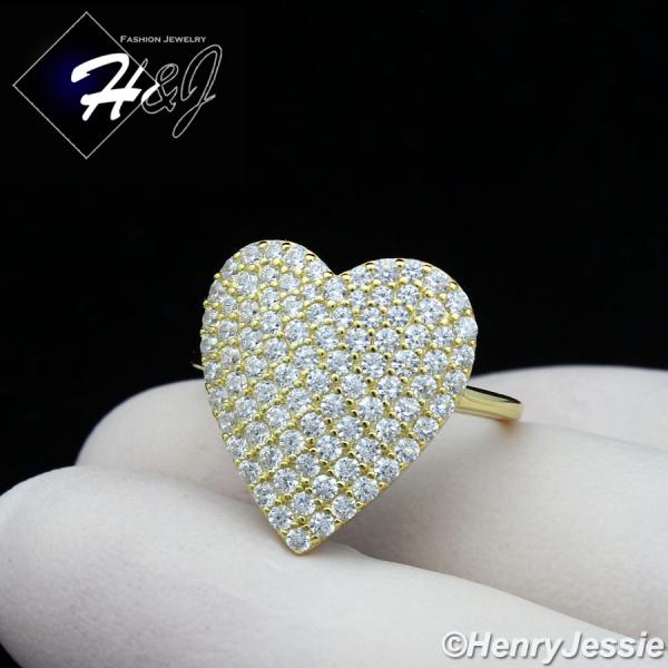 WOMEN 925 STERLING SILVER BLING HEART SHAPE GOLD ENGAGEMENT RING SIZE 6-9*GR167