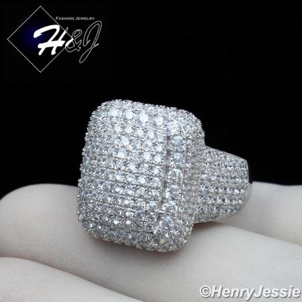 MEN WOMEN 925 STERLING SILVER ICY DIAMOND RECTANGLE BLING RING*SR110