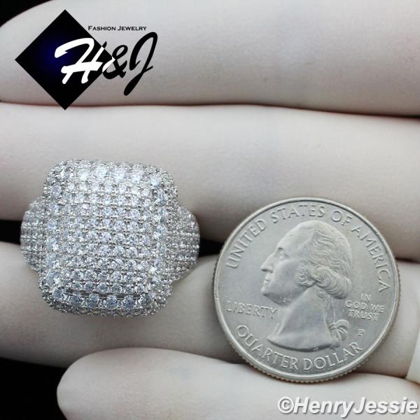 MEN WOMEN 925 STERLING SILVER ICY DIAMOND RECTANGLE BLING RING*SR110