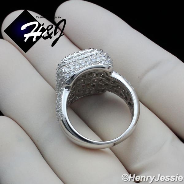 MEN WOMEN 925 STERLING SILVER ICY DIAMOND RECTANGLE BLING RING*SR110