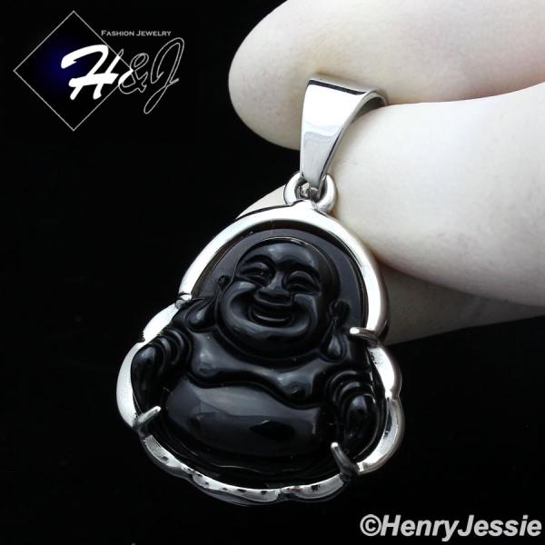 MEN WOMEN Stainless Steel Jade/Onyx/Blue/Pink/White Gemstone Silver Buddha Pendant*P123